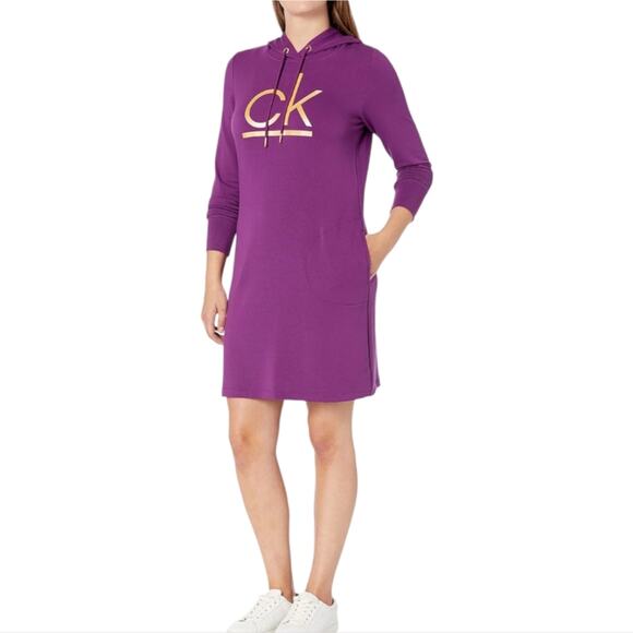 Calvin Klein Purple Plum Hooded Super Soft CK Dress Plus Size 3X New - Picture 1 of 8